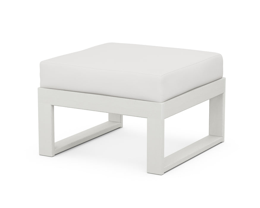 POLYWOOD Edge Modular Ottoman in Vintage White with Natural Linen fabric