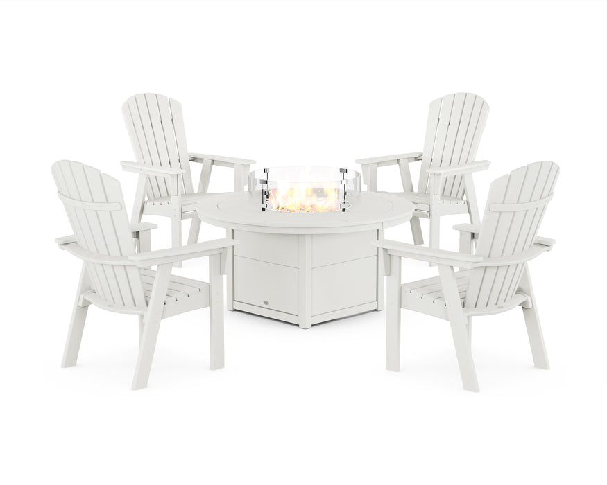 POLYWOOD® Nautical 4-Piece Curveback Upright Adirondack Conversation Set with Fire Pit Table in Vintage White