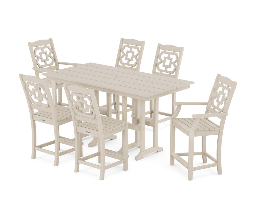 Martha Stewart by POLYWOOD Chinoiserie 7-Piece Farmhouse Counter Set in Sand