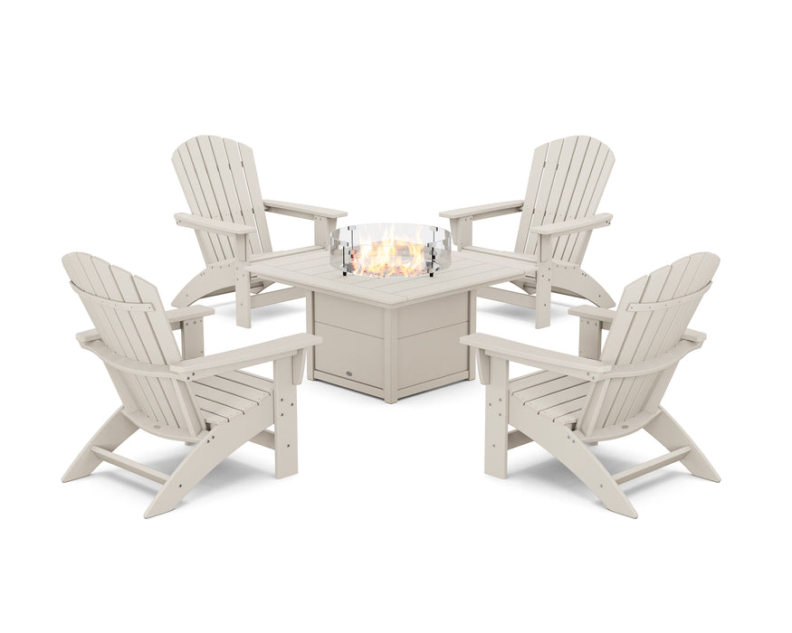 POLYWOOD® 5-Piece Nautical Grand Adirondack Conversation Set with Fire Pit Table in Sand