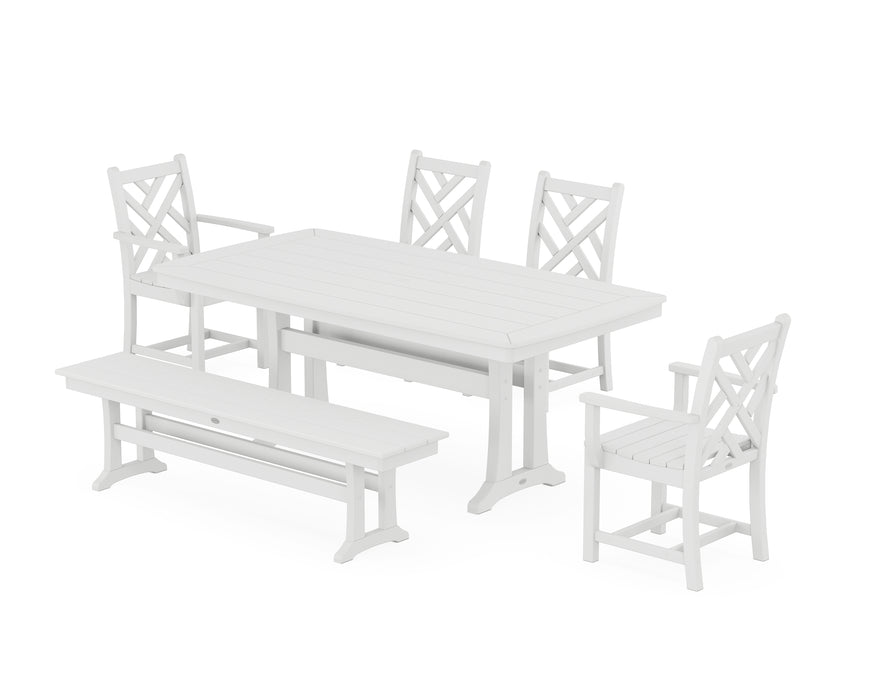 POLYWOOD Chippendale 6-Piece Dining Set with Trestle Legs in White
