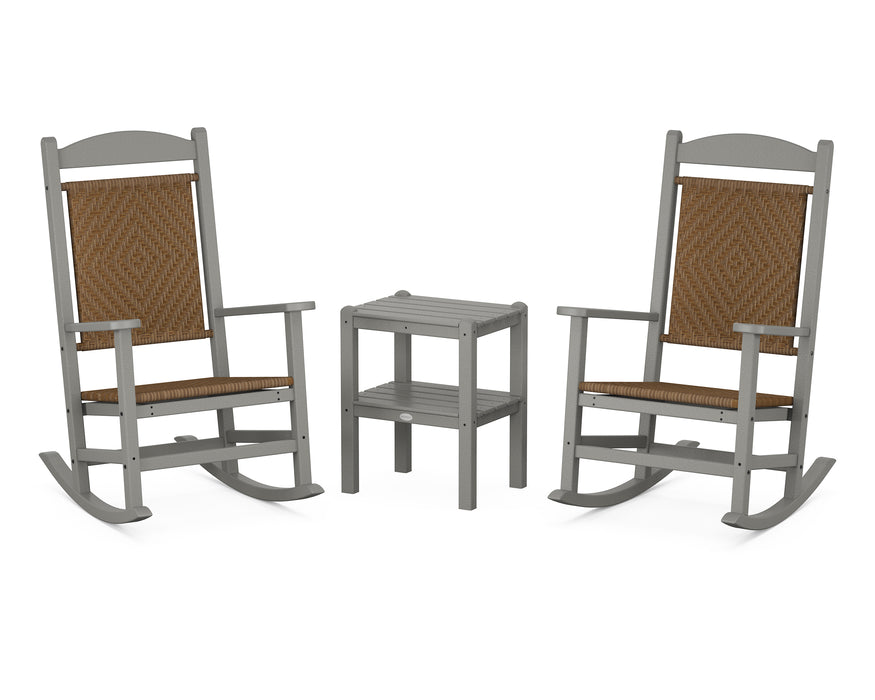 POLYWOOD Presidential Woven Rocker 3-Piece Set in Grey / Tigerwood