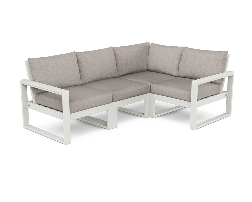 POLYWOOD EDGE 4-Piece Modular Deep Seating Set in Vintage White with Weathered Tweed fabric