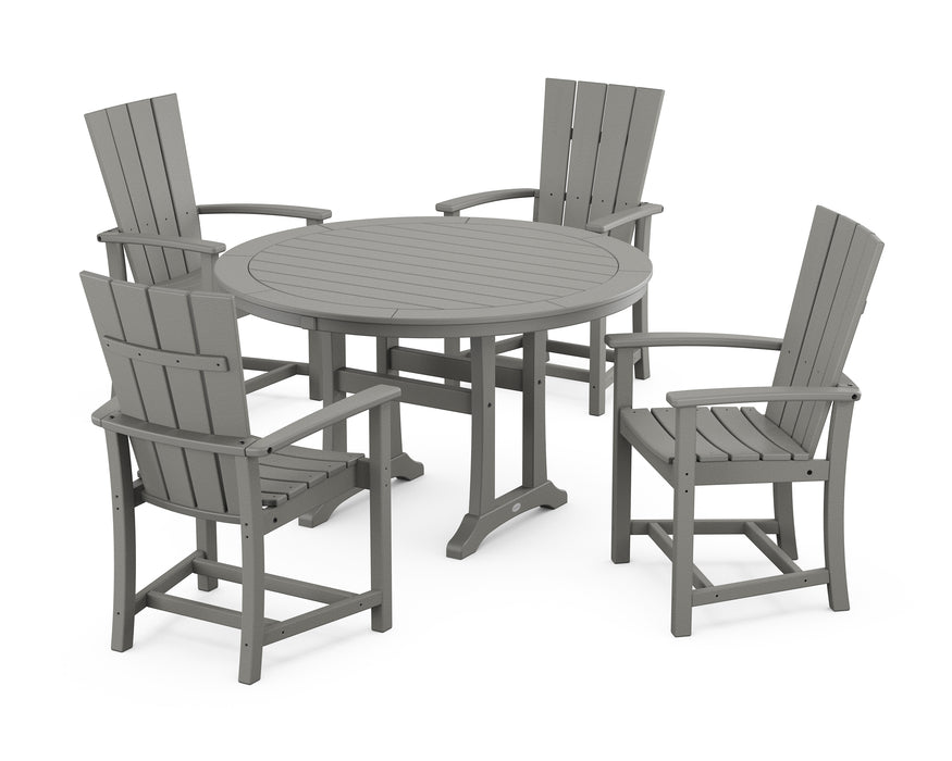 POLYWOOD Quattro 5-Piece Round Dining Set with Trestle Legs in Slate Grey