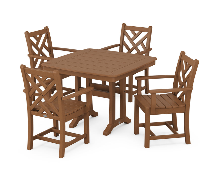 POLYWOOD Chippendale 5-Piece Dining Set with Trestle Legs in Teak