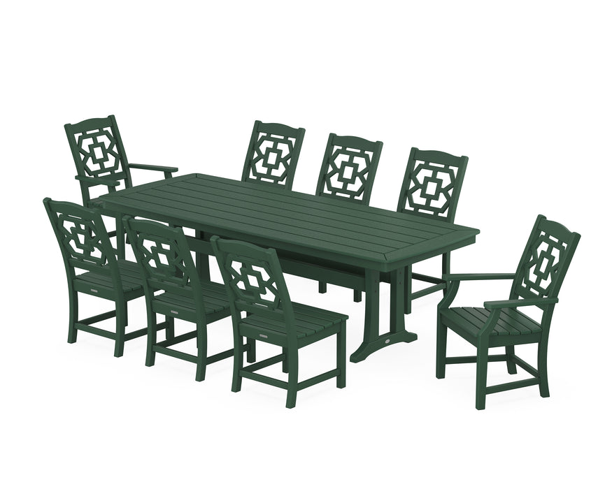 Martha Stewart by POLYWOOD Chinoiserie 9-Piece Dining Set with Trestle Legs in Green