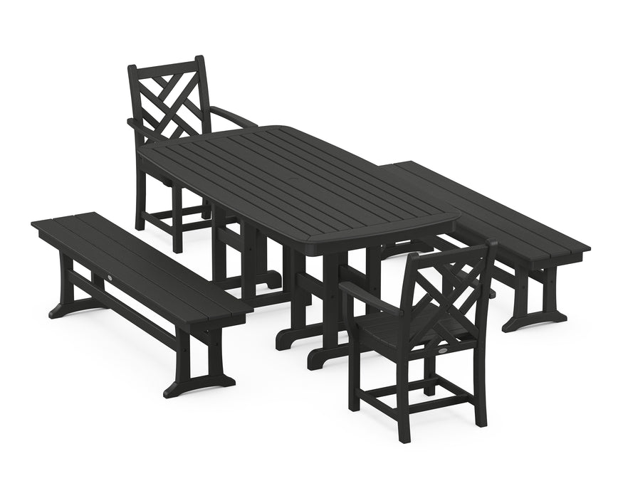 POLYWOOD Chippendale 5-Piece Dining Set with Benches in Black