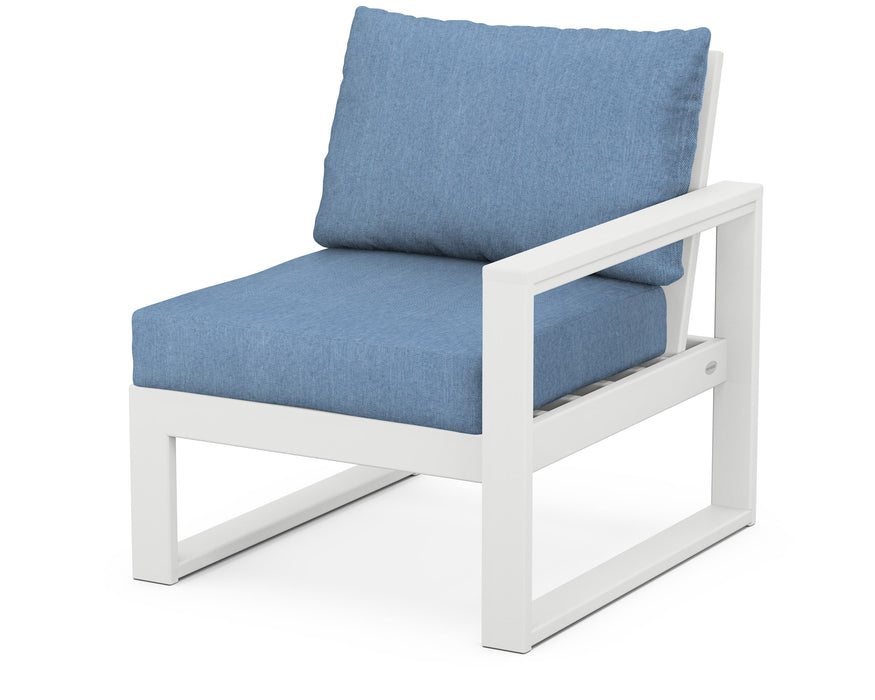 POLYWOOD® EDGE Modular Right Arm Chair in White with Sky Blue fabric