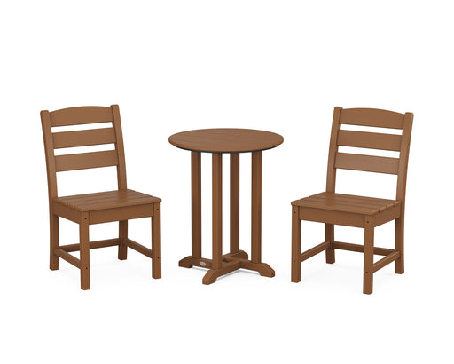 POLYWOOD Lakeside Side Chair 3-Piece Round Dining Set in Teak