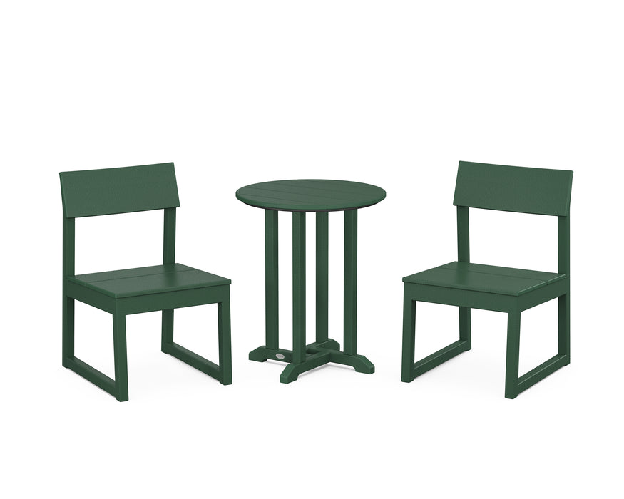 POLYWOOD EDGE Side Chair 3-Piece Round Dining Set in Green
