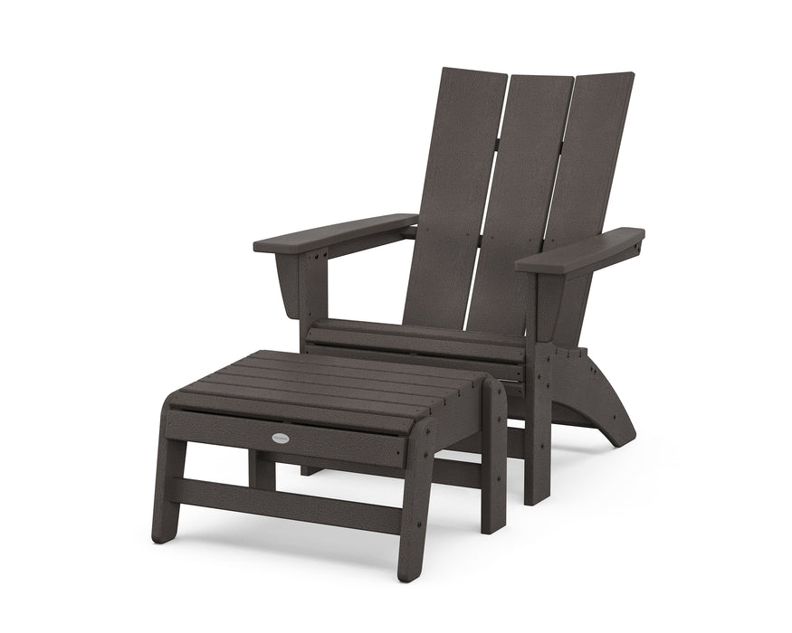 POLYWOOD® Modern Grand Adirondack Chair with Ottoman in Vintage Coffee