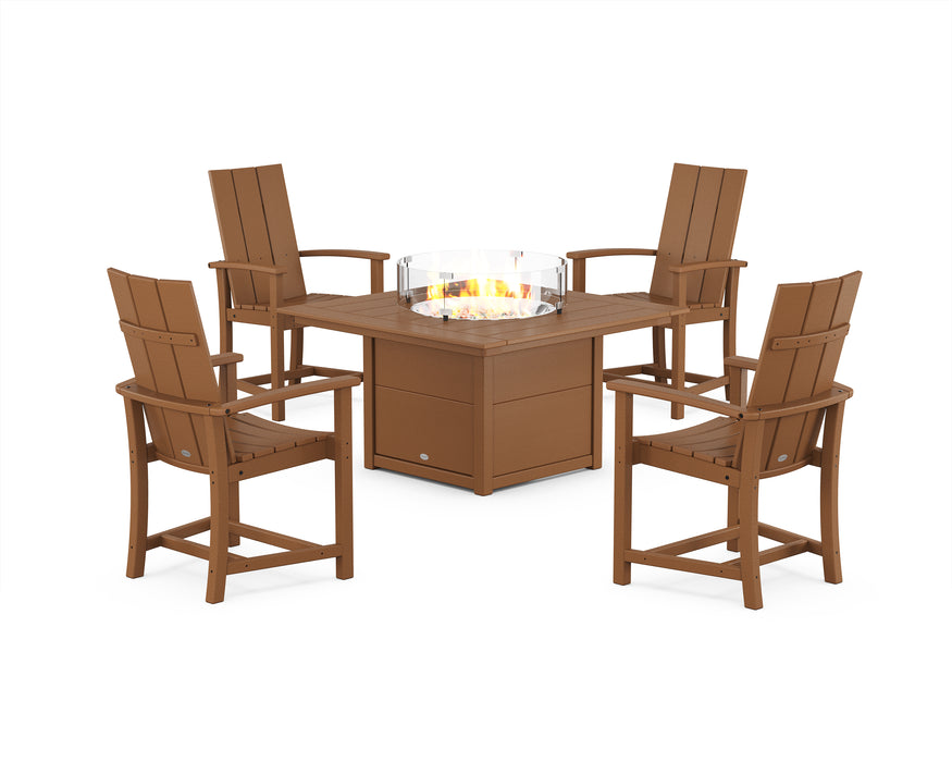 POLYWOOD® Modern 4-Piece Upright Adirondack Conversation Set with Fire Pit Table in Teak