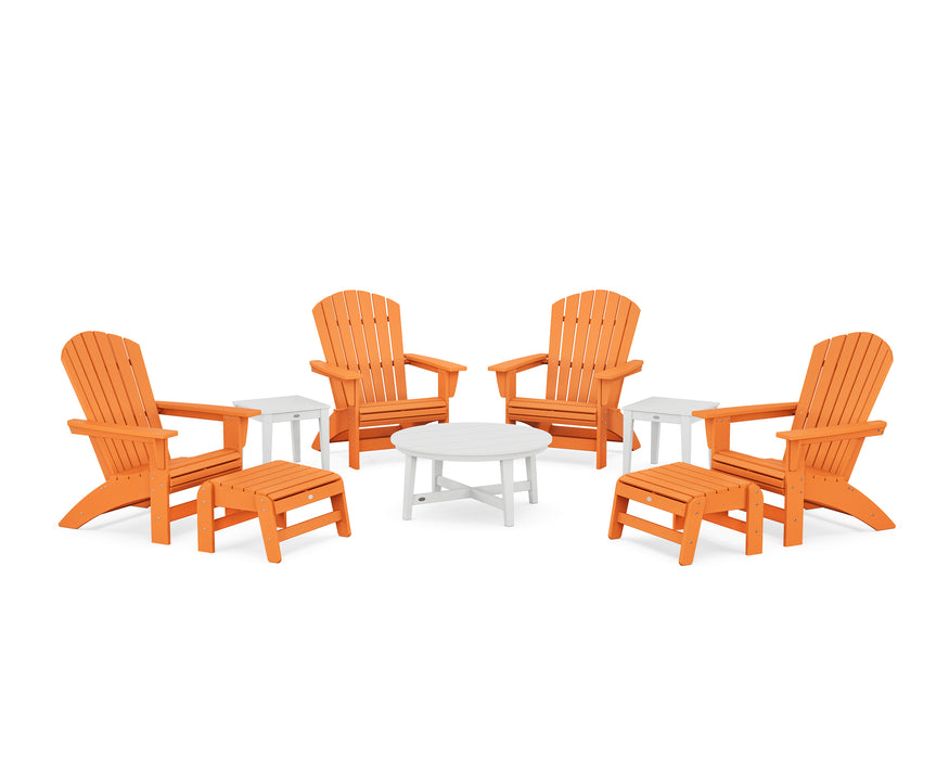 POLYWOOD® Nautical Grand Adirondack 9-Piece Conversation Set in Tangerine / White