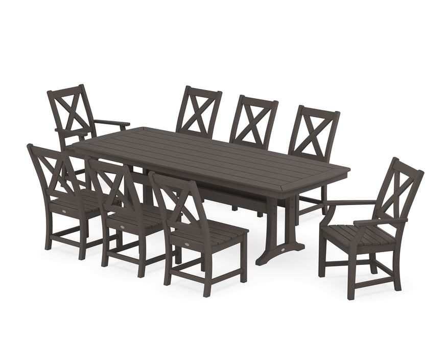 POLYWOOD Braxton 9-Piece Dining Set with Trestle Legs in Vintage Coffee