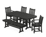 POLYWOOD Traditional Garden 6-Piece Dining Set with Bench in Black