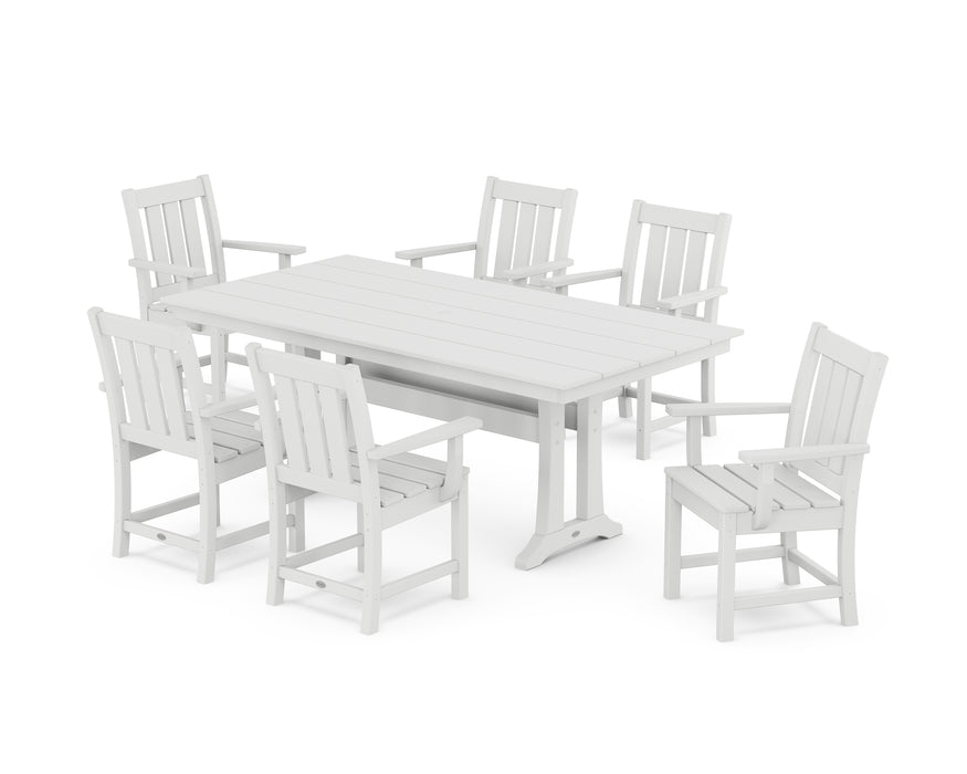 POLYWOOD® Oxford Arm Chair 7-Piece Farmhouse Dining Set with Trestle Legs in White