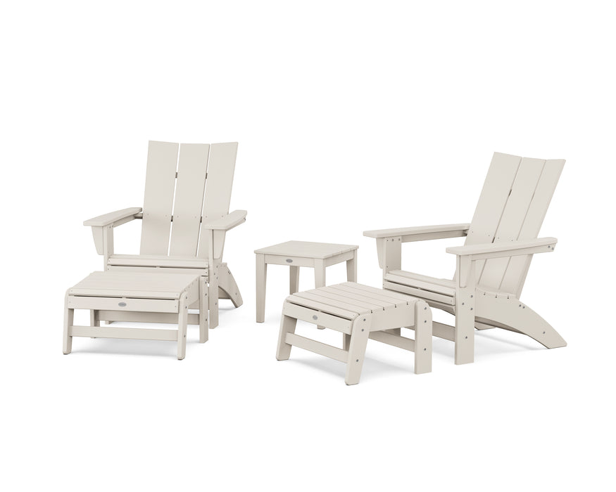 POLYWOOD® 5-Piece Modern Grand Adirondack Set with Ottomans and Side Table in Sand
