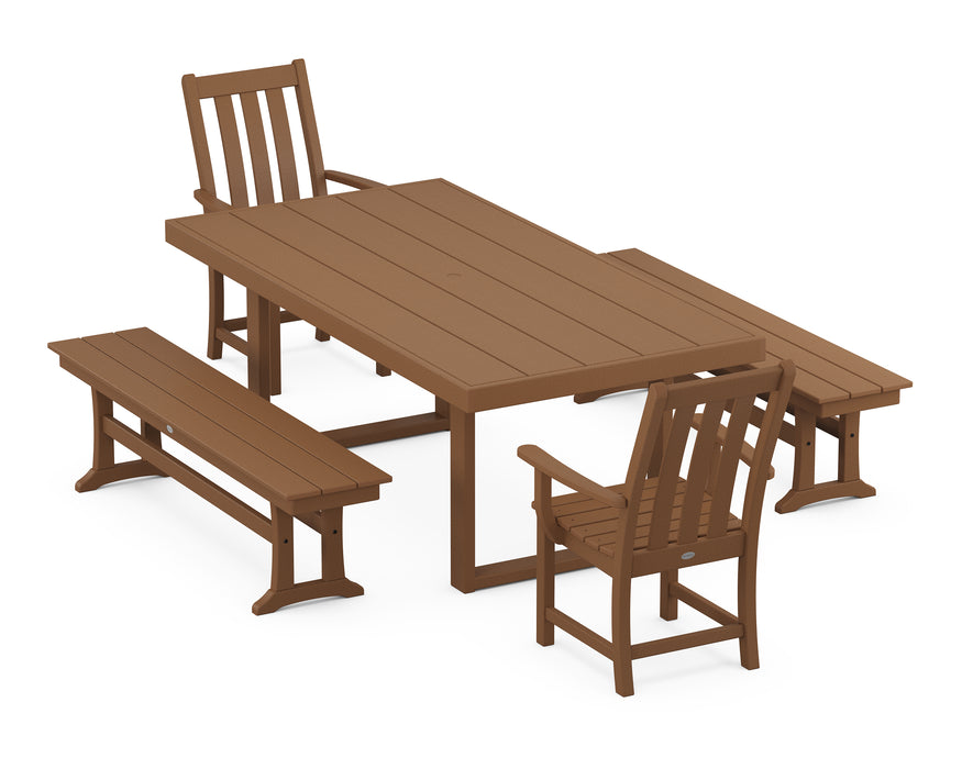 POLYWOOD Vineyard 5-Piece Dining Set with Trestle Legs in Teak