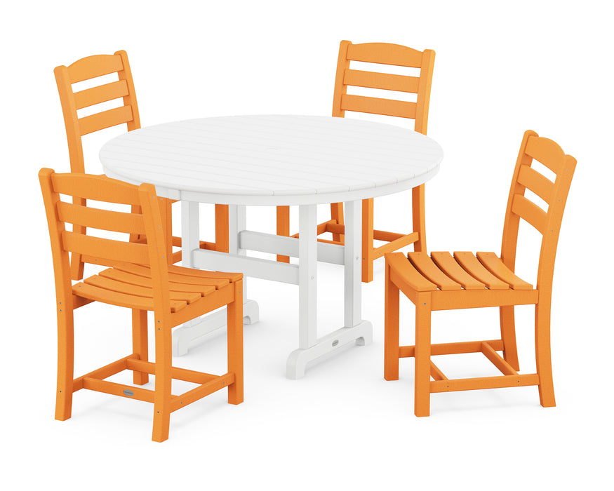 POLYWOOD La Casa Café Side Chair 5-Piece Round Farmhouse Dining Set in Tangerine