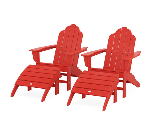 POLYWOOD Long Island Adirondack Chair 4-Piece Set with Ottomans in Sunset Red