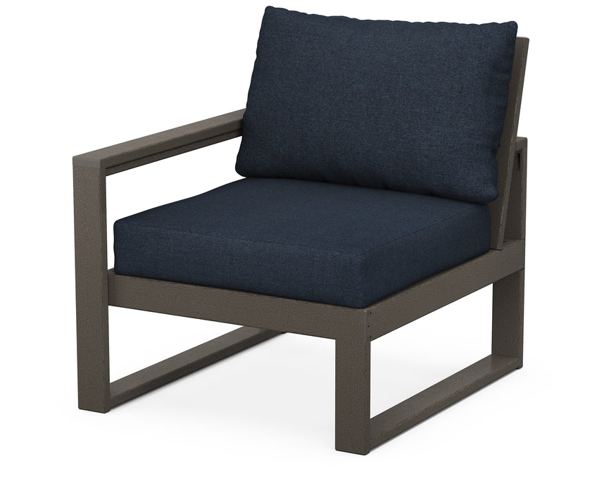 POLYWOOD® EDGE Modular Left Arm Chair in Vintage Coffee with Marine Indigo fabric