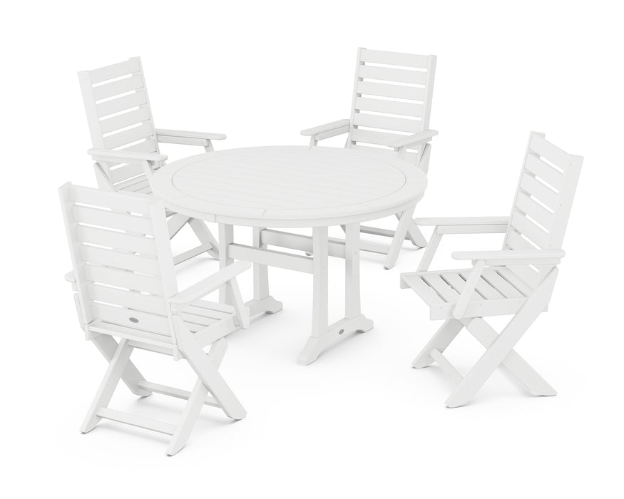 POLYWOOD Captain 5-Piece Round Dining Set with Trestle Legs in White