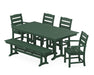 POLYWOOD Lakeside 6-Piece Farmhouse Dining Set with Bench in Green