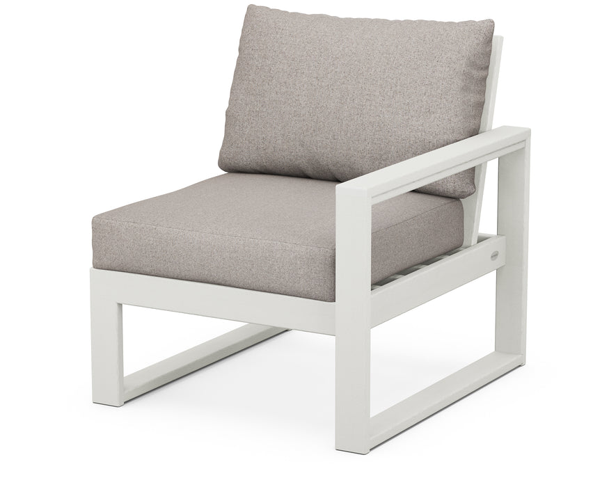 POLYWOOD® EDGE Modular Right Arm Chair in Vintage White with Weathered Tweed fabric