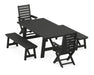 POLYWOOD Captain 5-Piece Rustic Farmhouse Dining Set With Benches in Black