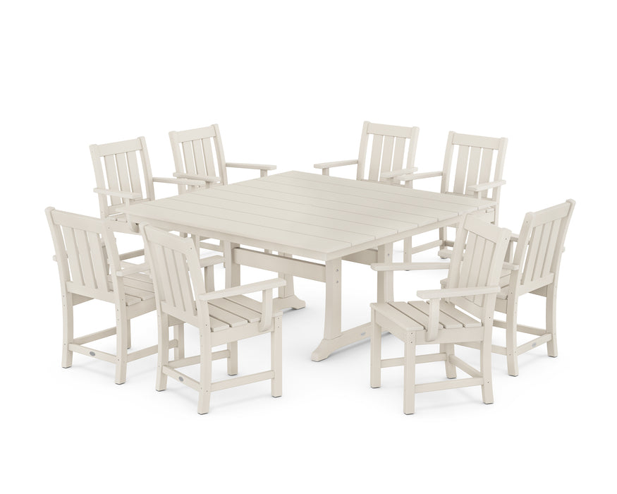 POLYWOOD® Oxford 9-Piece Square Farmhouse Dining Set with Trestle Legs in Sand