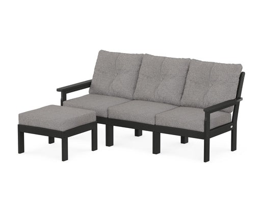 POLYWOOD Vineyard 4-Piece Sectional with Ottoman in Black with Grey Mist fabric