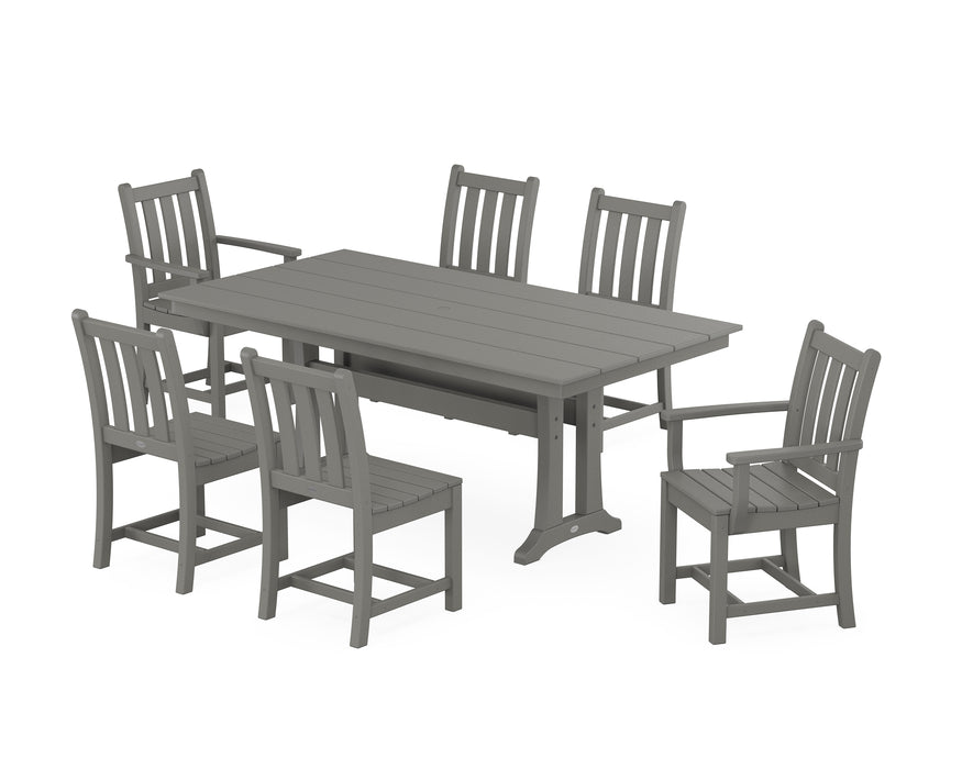 POLYWOOD Traditional Garden 7-Piece Farmhouse Dining Set With Trestle Legs in Slate Grey