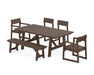 POLYWOOD EDGE 6-Piece Rustic Farmhouse Dining Set with Bench in Mahogany