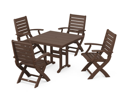POLYWOOD Signature Folding Chair 5-Piece Farmhouse Dining Set in Mahogany