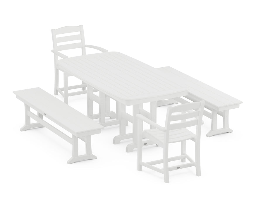 POLYWOOD La Casa Café 5-Piece Dining Set with Benches in White