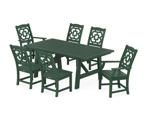 Martha Stewart by POLYWOOD Chinoiserie 7-Piece Rustic Farmhouse Dining Set in Green