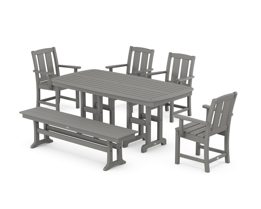 POLYWOOD® Mission 6-Piece Farmhouse Dining Set with Bench in Teak