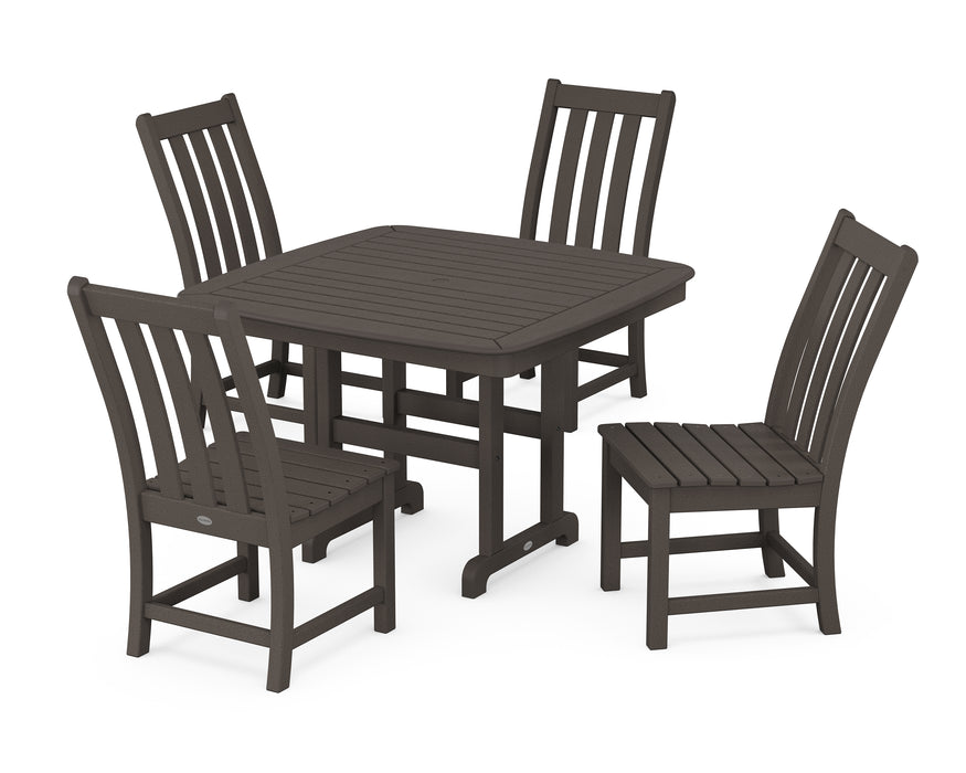 POLYWOOD Vineyard Side Chair 5-Piece Dining Set with Trestle Legs in Vintage Coffee