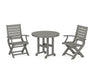 POLYWOOD Signature Folding Chair 3-Piece Round Farmhouse Dining Set in Slate Grey