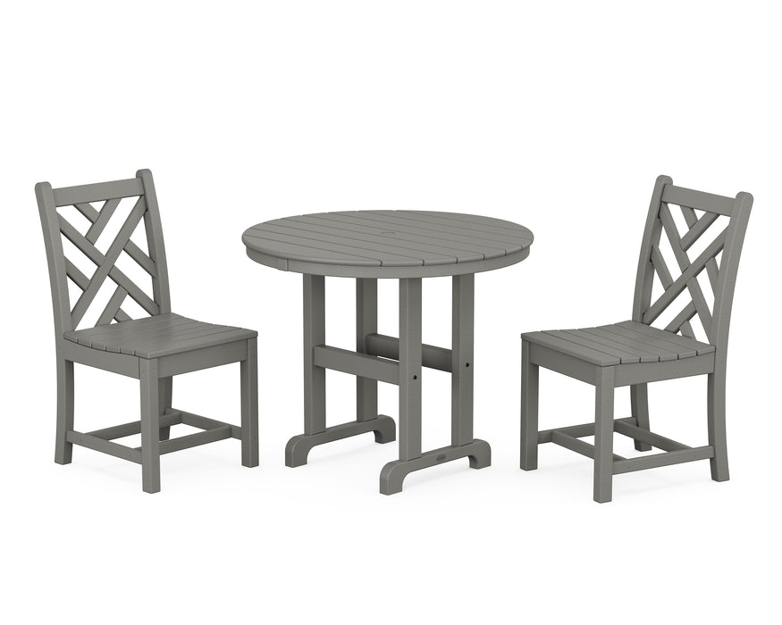 POLYWOOD Chippendale Side Chair 3-Piece Round Dining Set in Slate Grey