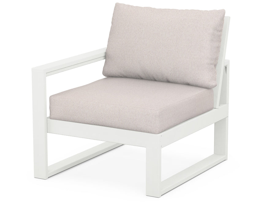 POLYWOOD® EDGE Modular Left Arm Chair in Vintage White with Dune Burlap fabric