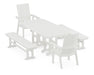 POLYWOOD Modern Curveback Adirondack 5-Piece Dining Set with Benches in Vintage White