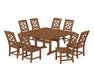 Martha Stewart by POLYWOOD Chinoiserie 9-Piece Square Side Chair Dining Set with Trestle Legs in Teak