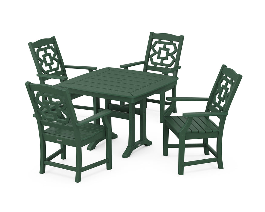 Martha Stewart by POLYWOOD Chinoiserie 5-Piece Dining Set with Trestle Legs in Green
