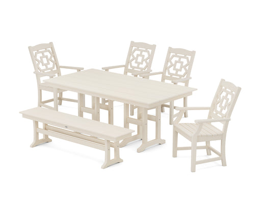 Martha Stewart by POLYWOOD Chinoiserie 6-Piece Farmhouse Dining Set with Bench in Sand