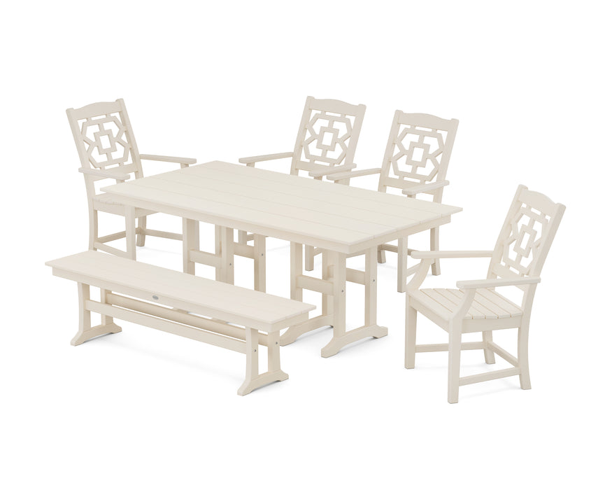 Martha Stewart by POLYWOOD Chinoiserie 6-Piece Farmhouse Dining Set with Bench in Sand