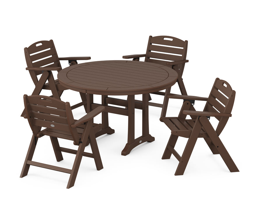 POLYWOOD Nautical Lowback 5-Piece Round Dining Set With Trestle Legs in Mahogany