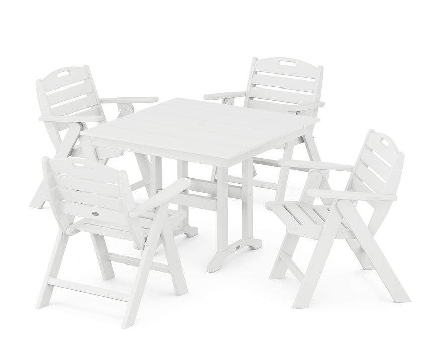 POLYWOOD Nautical Lowback 5-Piece Farmhouse Dining Set in White