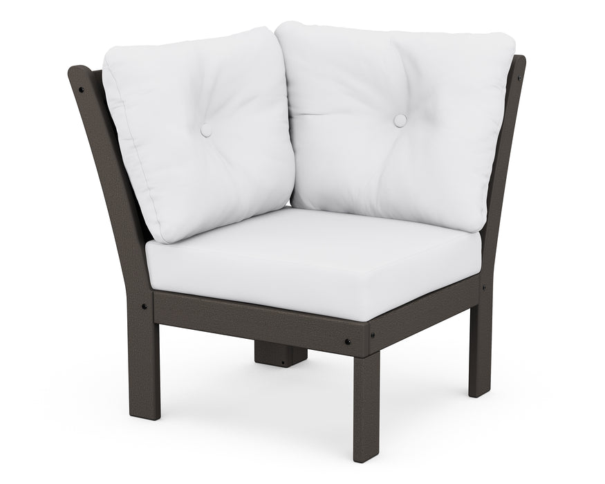 POLYWOOD Vineyard Modular Corner Chair in Vintage Coffee with Natural fabric