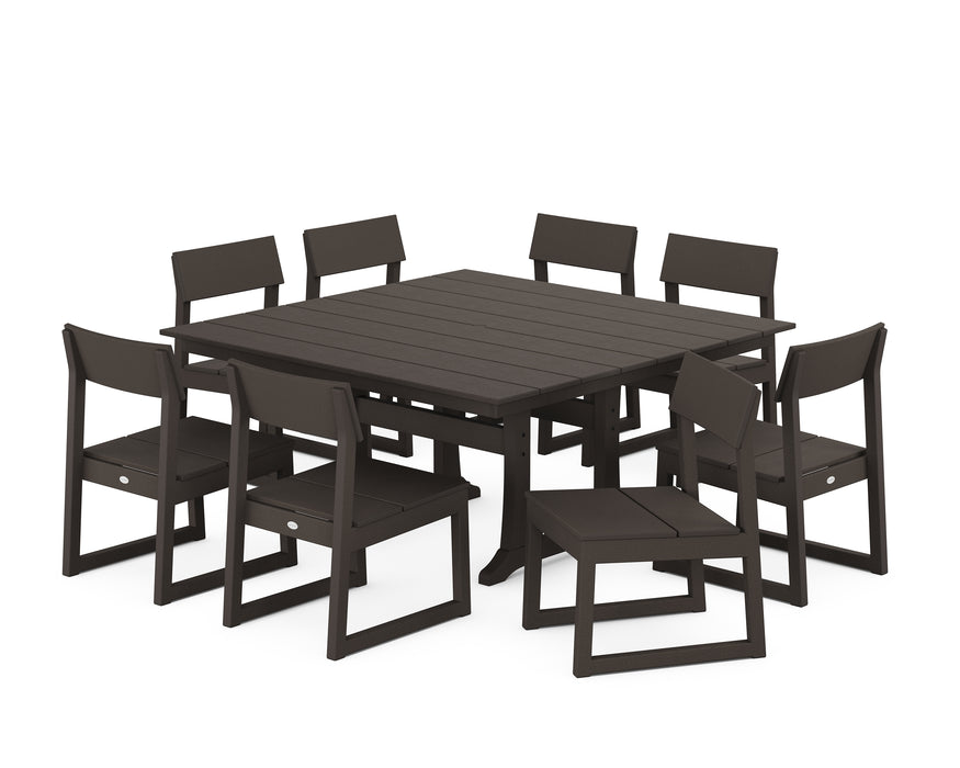 POLYWOOD EDGE Side Chair 9-Piece Dining Set with Trestle Legs in Vintage Coffee
